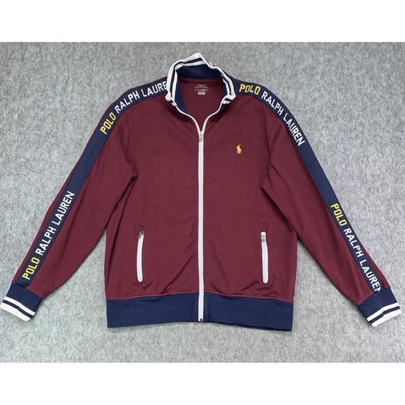 Polo Ralph Lauren Men's Logo Graphic Track Jacket Burgundy Full Zip - Size L - Picture 3 of 14